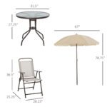 6 Piece Patio Dining Set for 4 with Umbrella, Outdoor Table and Chairs with 4 Folding Dining Chairs & Round Glass Table for Garden, Backyard and Poolside, Beige - Image 3