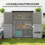Wood Storage Shed, Outdoor Garden Shed with Asphalt Roof, 2 Shelves, Lockable Doors and Adjustable Feet, Gray - Image 7