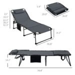2 Piece Folding Chaise Lounge Pool Chairs with 5-level Reclining Back, Reading Hole, Side Pocket, Gray - Image 3