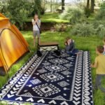 Reversible Outdoor Rug, Waterproof Plastic Straw with Carry Bag, 9' x 18', Blue & White Rhombus Patchwork - Image 2
