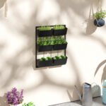 3-Tier Hanging Planter with 6 Pots for Indoor and Outdoor Use, Wall Planter, Self Draining & Wall Mounted, Black - Image 2
