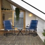3 Piece Outdoor Folding Rocking Chair and Table Set - Blue and Gray - Image 2