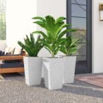 Tall Planters for Outdoor Plants Set of 3, 24 In Taper Planters with Drainage Holes, Rattan Decor Plant Pots, White - Image 8