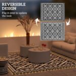 Outdoor Rug Carpet Reversible Plastic Straw Rug with LED Lights Black and White 12' x 9' for Patio - Image 5