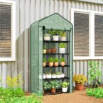 5 Tier Mini Greenhouse, Small Portable Greenhouse with PE Cover, Roll-Up Zippered Door, 76" x 35.4" x 19.3", Green - Image 2