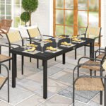 75" x 35" Outdoor Dining Table for 8 People, Rectangular Aluminum Frame Garden Table with All-Weather Faux Wood Top for Lawn, Patio, Black - Image 2