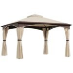 10' x 12' Outdoor Gazebo with Netting, Patio Gazebo Canopy with 2-Tier Soft Top Roof and Steel Frame for Lawn, Garden, Backyard and Deck