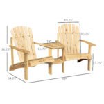 Fire Pit Seating, 2 Wooden Adirondack Chairs with Outdoor Table & Umbrella Hole, Wood 2 Person Adirondack Bench, Natural - Image 3