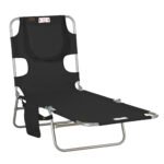 Tanning Chair with Face Hole, 5-Level Adjustable Outdoor Chaise Lounge Chair with Pillow for Beach, Pool, Black