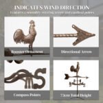Metal Rooster Weathervane, Roof Mount Wind Direction Indicator, Outdoor Weather Vanes - Image 8