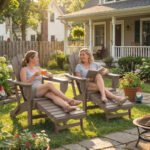 Folding Adirondack Chair Set of 2, HDPE Fire Pit Chair with Retractable Ottoman and Cup Holder, Brown - Image 8