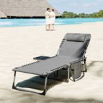 Folding Outdoor Chaise Lounge Chair Tanning Chair with 5-Level Adjustable Back, Side Table, Pillow, Pocket, Gray - Image 8