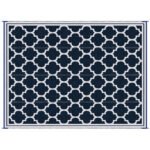 Reversible Outdoor Rug, 9' x 12' Waterproof Plastic Straw Floor Mat, Portable RV Camping Carpet, Large Floor Mat for Backyard, Deck, Picnic, Beach, Blue & White
