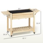 Wood Raised Planter Box, Elevated Garden Bed with Lockable Wheels, Side Tables, Bottom Shelf, Drain Holes, Natural - Image 3