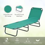 Folding Patio Lounge Chair, Outdoor Sun Tanning Chair, 5-level Adjustable Back, Chaise Pool Breathable Chair with Steel Frame, for Beach, Yard, Green - Image 5
