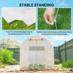 Hoop House Greenhouse, Walk-in Tunnel Greenhouse with 2 Support Rods, Zippered Roll-up Mesh Door, 14.6'x6.5'x6.6', White - Image 8