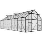 20' x 8' Aluminum Greenhouse Polycarbonate Walk-in Garden Greenhouse Kit with Adjustable Roof Vent, Rain Gutter and Sliding Door for Winter, Clear