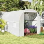 15' x 7' x 7' Walk-In Tunnel Greenhouse, Large Garden Hot House Kit with 6 Roll-up Windows & Roll Up Door, Steel Frame, White - Image 2