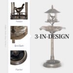 3 in 1 Garden Bird Bath Bowl Pedestal with Bird Feeder, Large Water Basin, Underneath Flower Planter, Bronze - Image 4