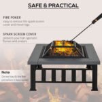 34" Outdoor Fire Pit Square Steel Wood Burning Firepit Bowl with Spark Screen, Waterproof Cover, Log Grate, Poker for Backyard, Camping, BBQ, Bonfire - Image 5