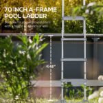 70" Above Ground Swimming Pool Ladder, A-Frame Deck Ladder, Non-slip Steps and Handrails for 48" Pool Wall Height, Gray - Image 4