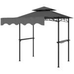 8' x 7.6' Outdoor Grill Gazebo, Barbecue Gazebo Shelter with Side Awning, 2 Side Shelves and 6 Hooks