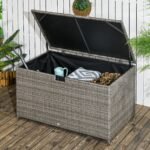 113 Gallon Outdoor Storage Box, Rattan Deck Box for Indoor, Patio Furniture Cushions, Pool Garden Tools, Gray - Image 2