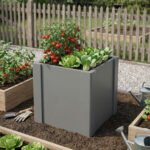 Raised Garden Bed Galvanized Planter Box Outdoor with Gloves for Gardening Vegetables, Flower, Herb, 1.4 x 1.4 x 1.5 ft, Gray - Image 2