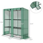 Lean-to Greenhouse with 3 Tier Shelves, Portable Greenhouse with PE Cover, 2 Roll-Up Doors, 56.7" x 18.9" x 59.8", Green - Image 3