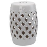 13" x 18" Ceramic Garden Stool with Woven Lattice Design & Glazed Strong Materials Decorative Outdoor Stool, White