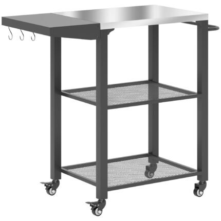 Three-Shelf Outdoor Grill Cart Table with Foldable Side Table