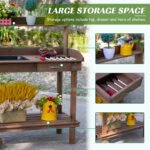 36'' Wooden Potting Bench Work Table with 2 Removable Wheels, Sink, Drawer & Large Storage Spaces, Brown - Image 4