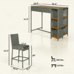5 Piece Wicker Outdoor Bar Set, Acacia Wood Outdoor High Top Table and Chairs with 3 Tier Shelves, Cushions, Gray - Image 3