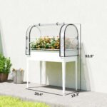 Raised Garden Bed with Flip-Up Greenhouse Cover, Metal Elevated Garden Bed with Legs and Drainage Hole, White - Image 3