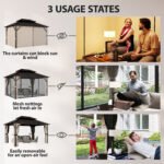 10' x 14' Hardtop Gazebo with Double Galvanized Steel Roof Canopy, Aluminum Frame Permanent Gazebo, Brown - Image 6