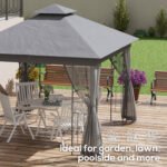 10' x 11.5' Metal Patio Gazebo, Double Roof Outdoor Gazebo Canopy Shelter w/Tree Motifs Corner Frame and Netting - Image 7