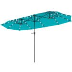 13ft Double-Sided Market Umbrella, Large Patio Umbrella with Solar Lights, Crank Handle for Garden, Pool, Yard