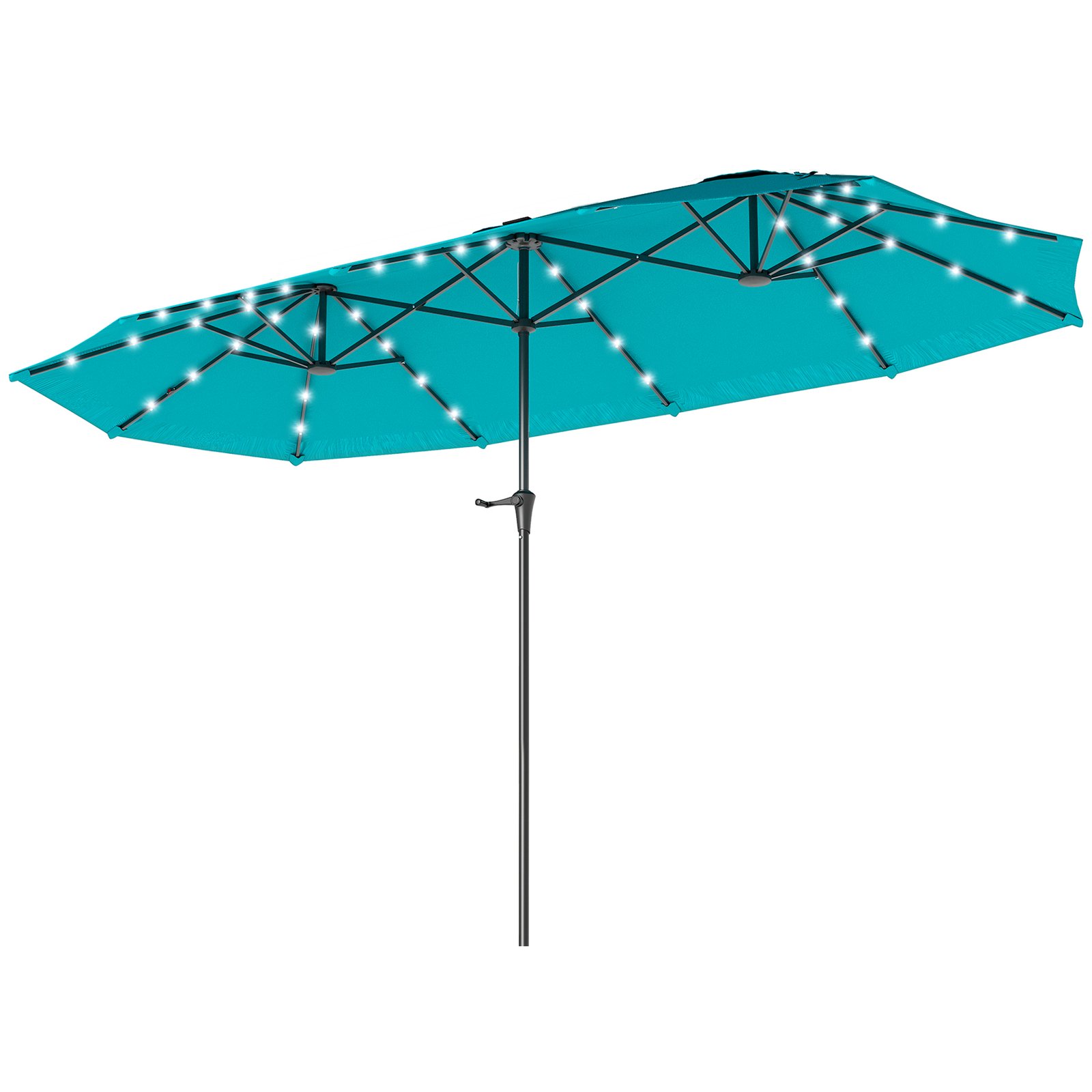 l5Debc19d95c0d58e.jpg 13ft Double-Sided Market Umbrella, Large Patio Umbrella with Solar Lights, Crank Handle for Garden, Pool, Yard - Image 1