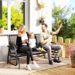 3-Person Outdoor Patio Glider Bench, Porch Glider Swing with 3 Seats, Breathable Mesh Fabric, Metal Frame, Black - Image 2