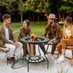 30" Outdoor Fire Pit Dining Table, 3-in-1 Round Wood Burning Fire Pit Bowl, Patio Ice Bucket with Storage Shelf, Spark Screen Cover for BBQ, Bonfire, Camping, Mosaic - Image 2