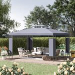 10' x 13' Patio Gazebo, Double Roof Outdoor Gazebo Canopy Shelter with Screen Decorate Corner Frame, for Garden, Lawn, Backyard and Deck, Gray - Image 2