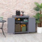 Outdoor Storage Cabinet, Outdoor Tool Shed with Galvanized Top and Two Shelves for Yard Tools or Pool Accessories, Gray - Image 2