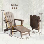 Folding Adirondack Chair Set of 2, HDPE Fire Pit Chair with Retractable Ottoman and Cup Holder, Brown - Image 3