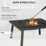 34" Fire Pit with Grill, Metal Outdoor Wood Burning Firepit with Spark Screen, Fire Poker, Cover, Table Lip, Black - Image 5