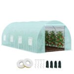 20' x 10' x 7' Walk-In Tunnel Greenhouse with Zippered Door & 8 Mesh Windows, Large Garden Green House Kit, Galvanized Steel Frame, Green
