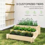 3 Tier Raised Garden Bed, Water Draining Fabric for Soil, Elevated Wood Flower Box for Vegetables, Herbs, Natural - Image 4