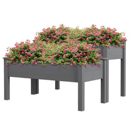 2 Tier Raised Garden Bed with Wooden Elevated Planter Box