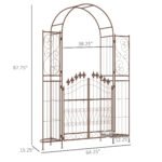 7' Metal Garden Arbor, Garden Arch with Gate, Fleur De Lis Motif, Latching Doors, Planter Shelves for Climbing Vines, Ceremony, Weddings, Party, Garden, Backyard, Lawn, Brown - Image 3