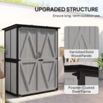 Wood Storage Shed, Outdoor Garden Shed with Asphalt Roof, 2 Shelves, Lockable Doors and Adjustable Feet, Gray - Image 4