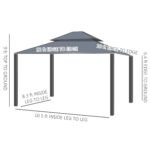10' x 12' Hardtop Gazebo Permanent Pavilion w/ Double Roof Aluminum Frame Sidewalls for Patio Garden Deck, Dark Gray - Image 3